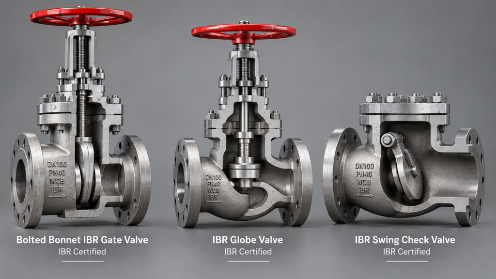 Cast steel and forged steel IBR gate, globe, and check valves used in steam applications